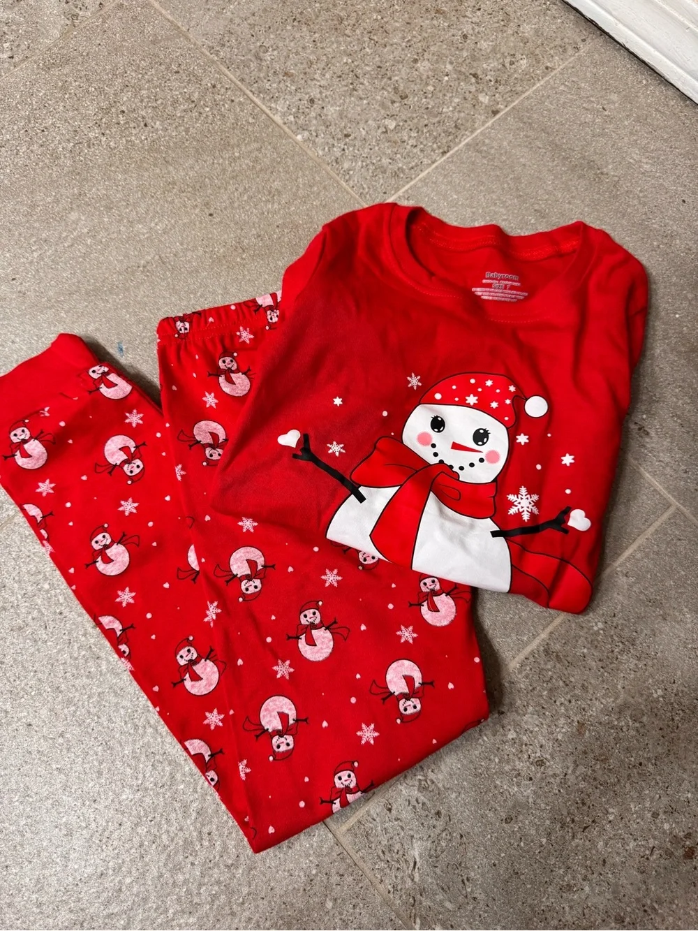 Kids Red Snowman Holiday Pajama Set